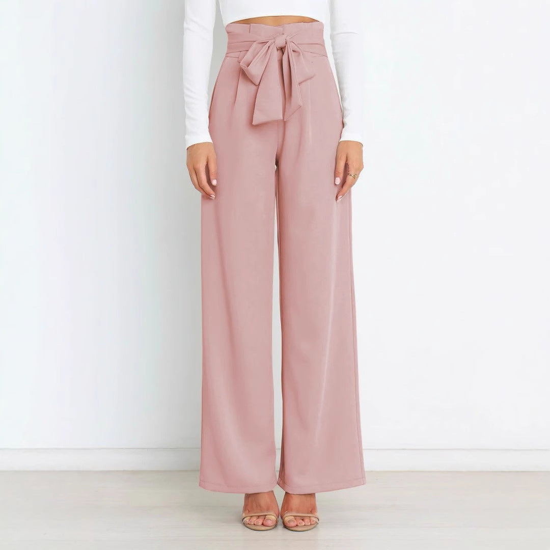 Elegant high-waisted pants for women with a tie belt and wide leg Lune London