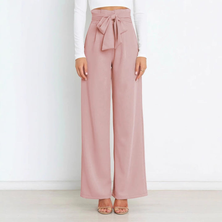Elegant high-waisted pants for women with a tie belt and wide leg Lune London