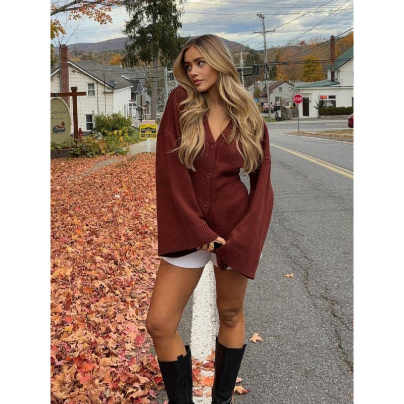 Ladies Oversized Knit Cardigan with Long Sleeves Lune London
