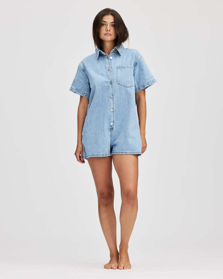 Women's Jeans Overall with Short Sleeves and Practical Pockets Lune London