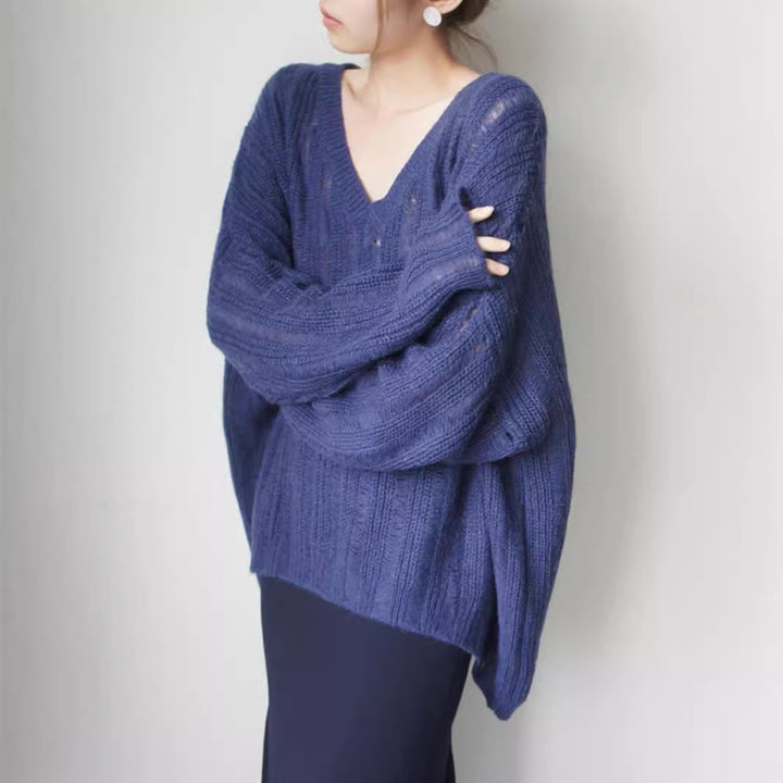Pull en tricot épais pour femmes avec décolleté en V profond et coupe décontractée Chic & Stil