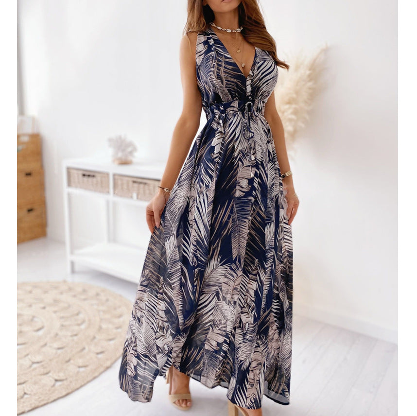 Robe maxi pour femme avec décolleté en V profond et ceinture élastique Chic & Stil