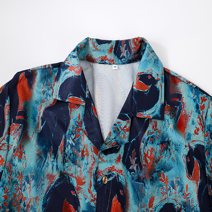 Short sleeve men's shirt with a striking horse pattern and lightweight cotton Lune London
