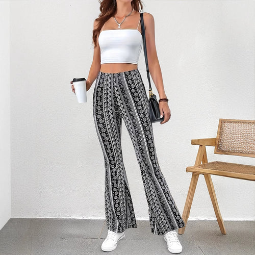 Women's casual flared pants with artistic pattern print Lune London