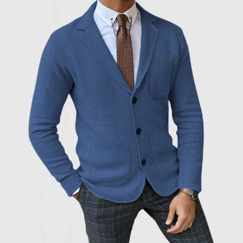 Casual knitted jacket for men with button placket and appliqué pockets Lune London