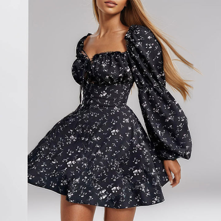 Robes florales pour femmes avec des manches bouffantes et un décolleté en V subtil Chic & Stil