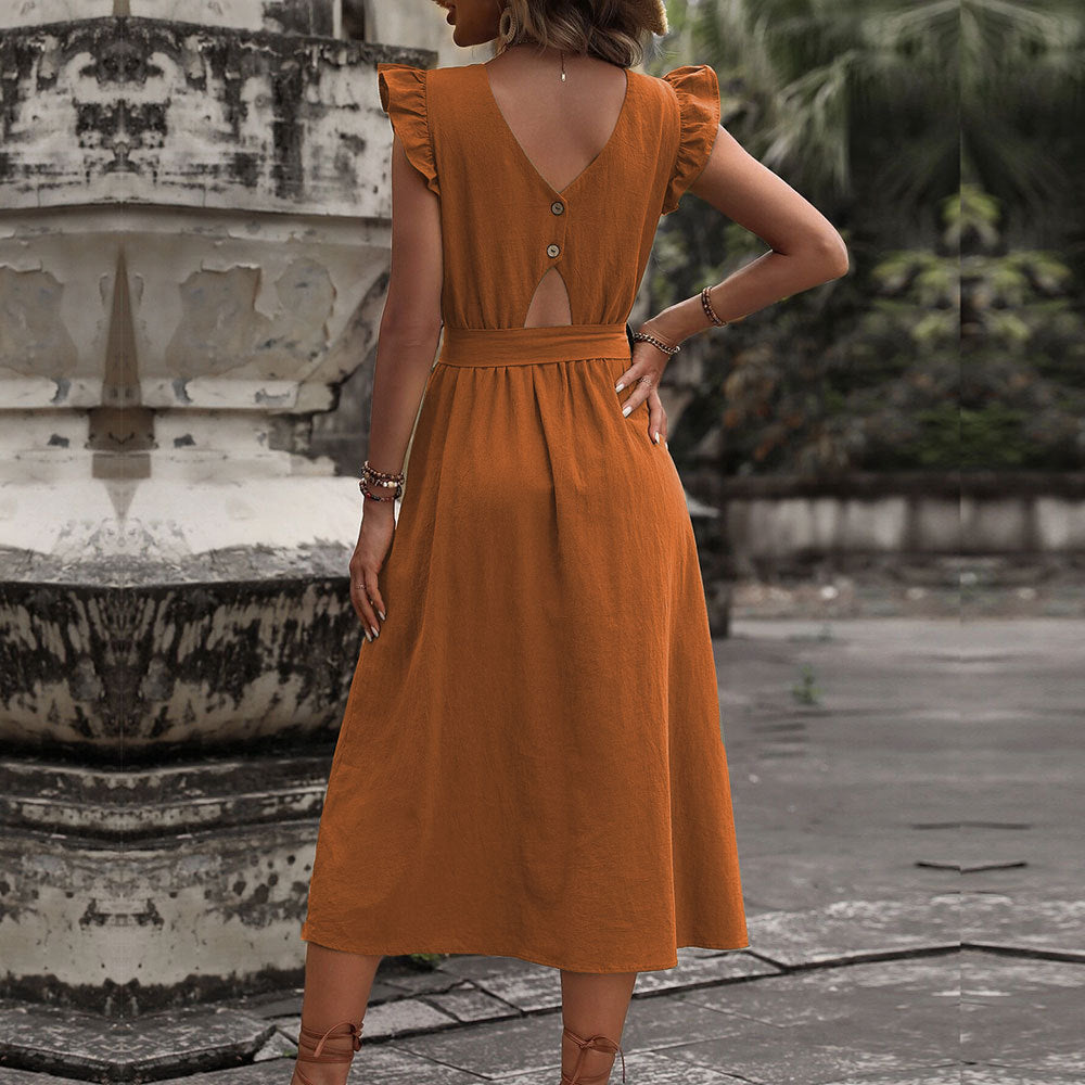 Robe maxi femme avec décolleté en V et ceinture à la taille Chic & Stil