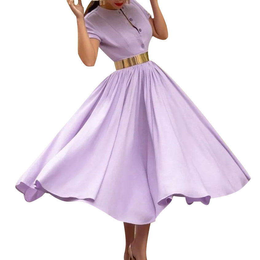 Ladies Elegant Maxi Dress with Buttoning and Glamour Chic Belt
