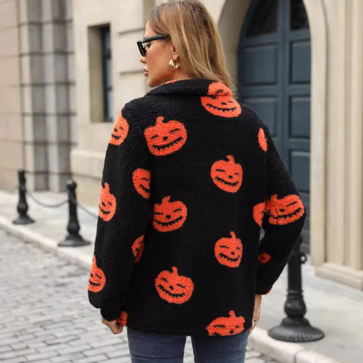 Women’s plush sweater with Halloween pattern and handy pockets Lune London