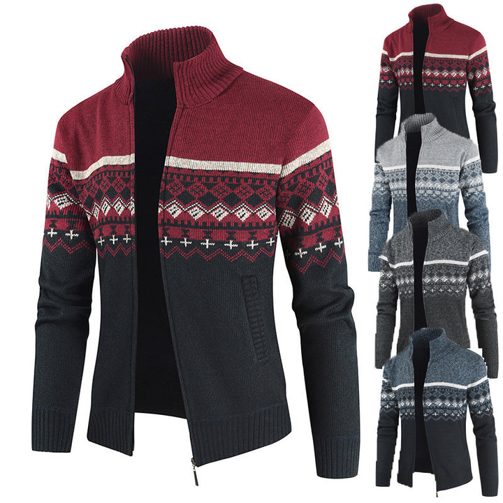 Trendy knitted jacket for men with high collar and graphic pattern Lune London