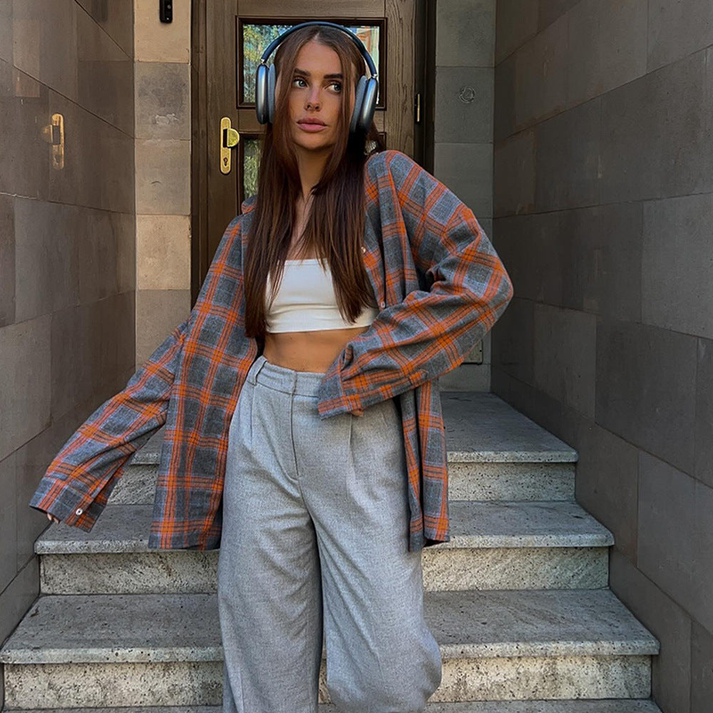 Casual plaid cotton shirt for women with a generous fit Lune London