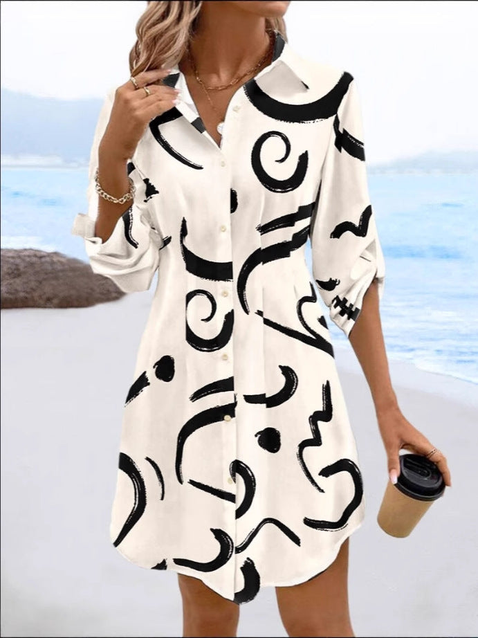Ladies Abstract Print Buttoned Shirt Dress Lune London