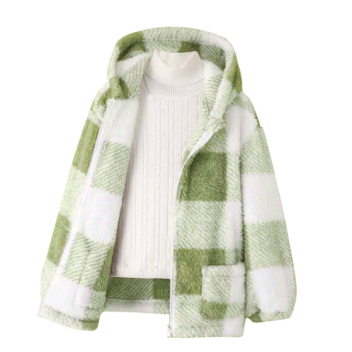 Fleece jacket for women with plaid pattern and practical pockets Lune London