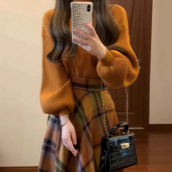 Top Tricoté Élégant pour Femmes avec Manches Bouffantes Large Chic & Stil