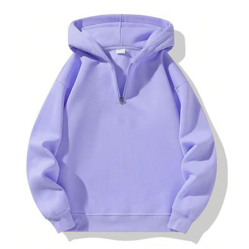 Women Fleece Hooded Pullover with Short Zip Opening Lune London