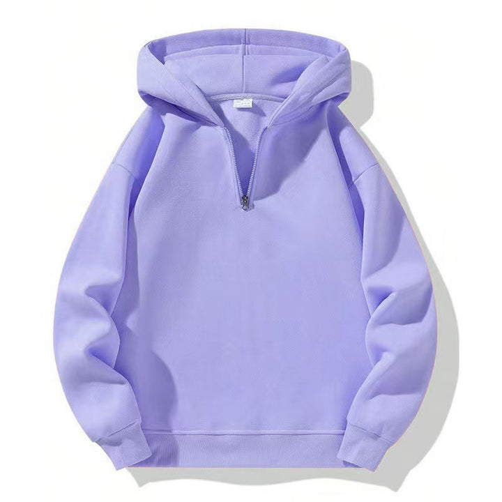 Women Fleece Hooded Pullover with Short Zip Opening Lune London