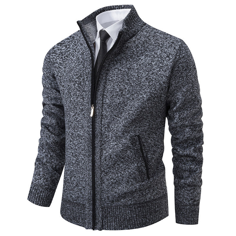 Men's Sporty Cardigan with Stand-Up Collar and Zipper Lune London