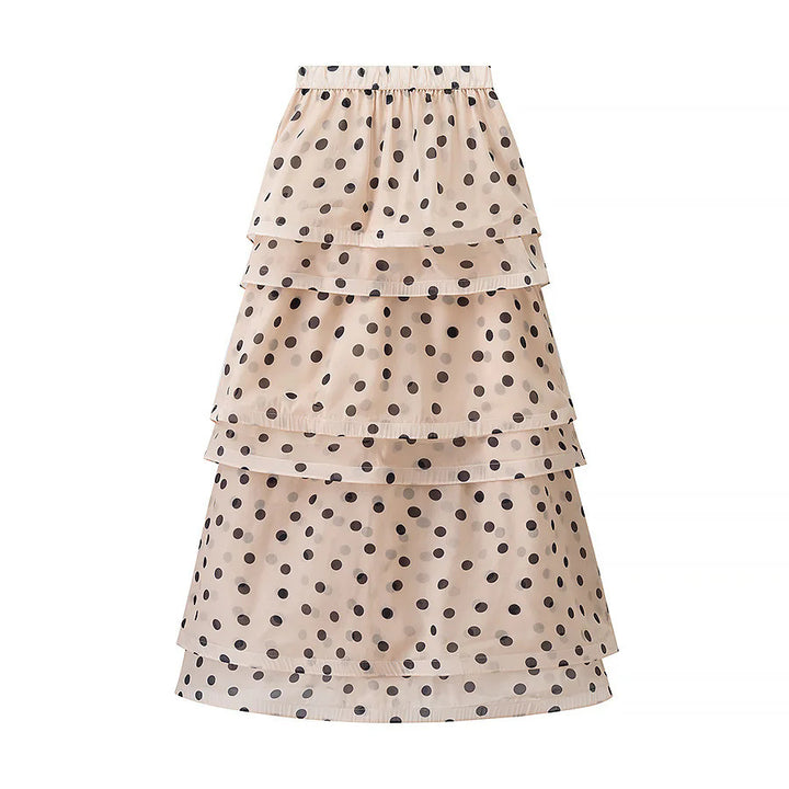 Maxi skirt for women with voluminous ruffles and polka dots Lune London