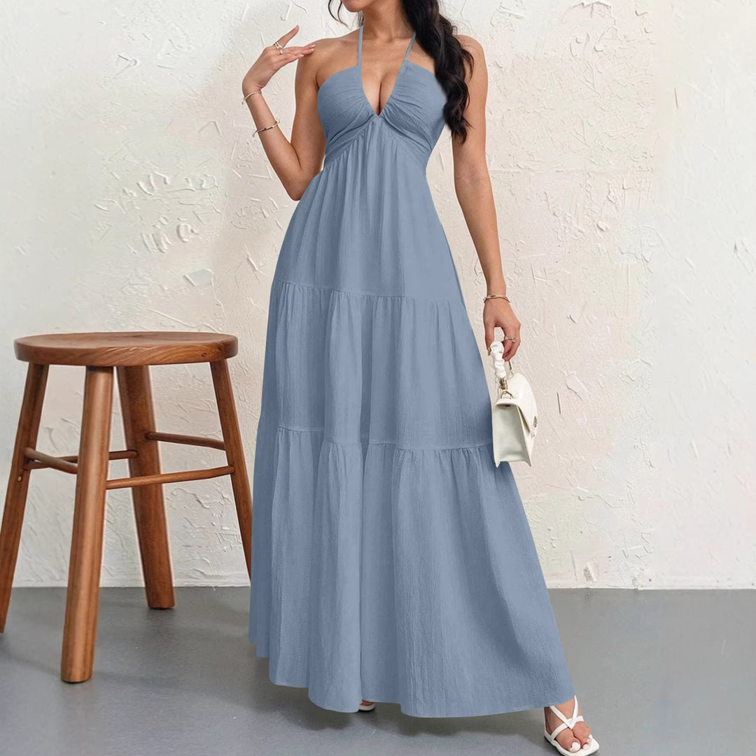 Women's maxi dress with deep V-neck and airy silhouette Lune London