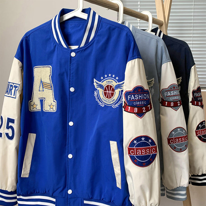 Men's Sporty College Jacket with Embroidered Appliqués and Breathable Material Lune London