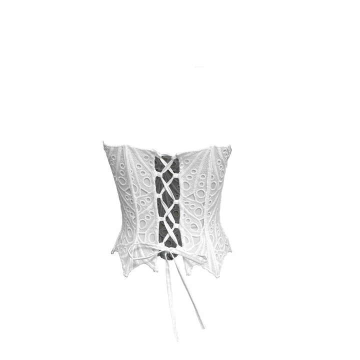 Women's corset top with floral lace patterns and shapewear cut Lune London