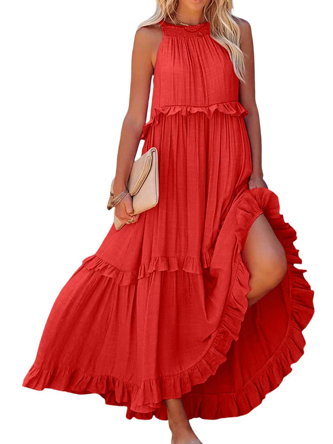 Maxi dress for women with ruffled details and airy silhouette Lune London