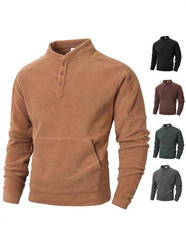 Men's fleece pullover with trendy high collar and practical button details Lune London