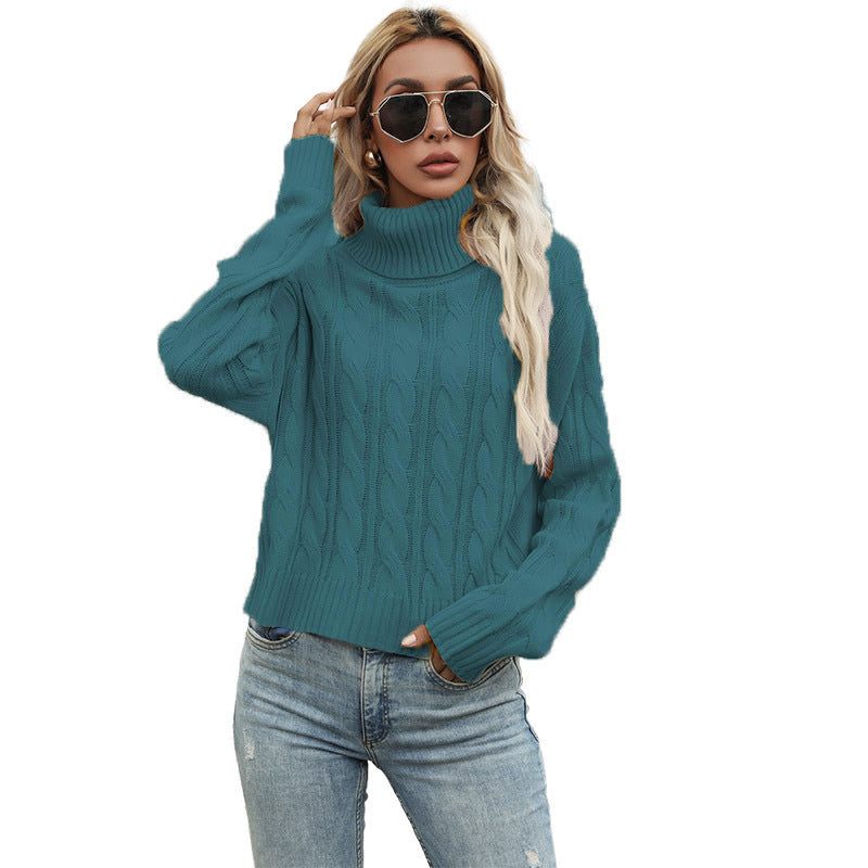Ladies chunky knit turtleneck sweater with twisted pattern and relaxed fit Lune London