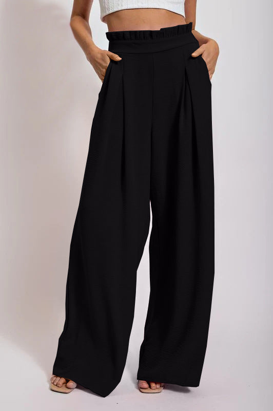 Loose high-waisted pants for women with pleats and elastic waist Lune London