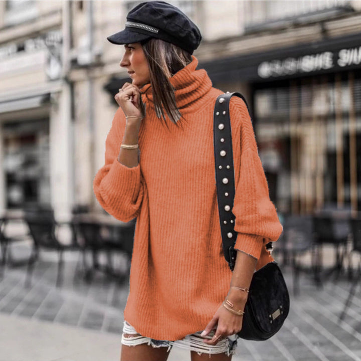 Oversized knitted sweater for women with high collar and chic fashion details
