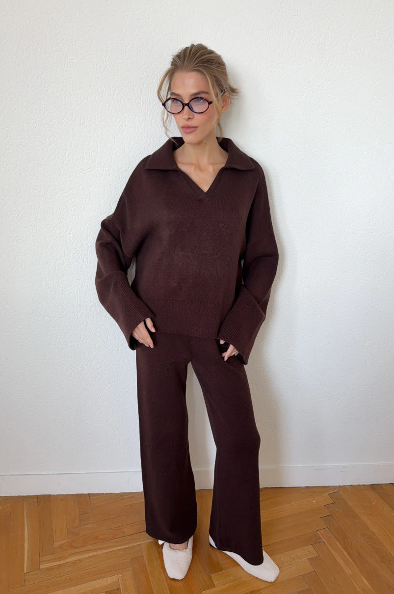 Ensemble de tricot décontracté pour femmes avec coupe ample et élégante en V