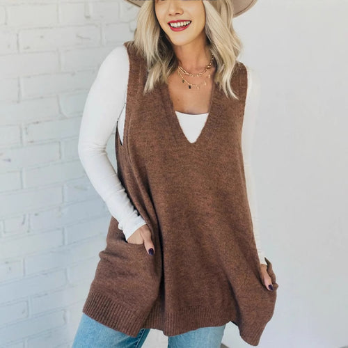Ladies Knitted Fashion Vest with V-Neck and Practical Pockets Lune London