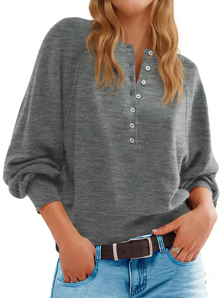 Casual knit sweater for ladies with button placket Lune London