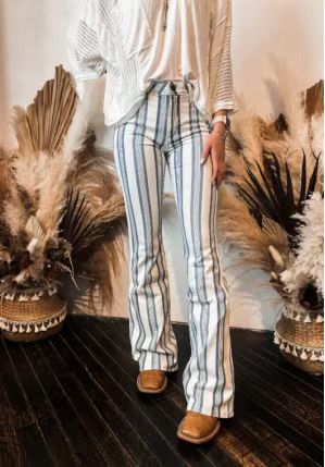 Flared jeans for women with vertical stripes and high waist Lune London