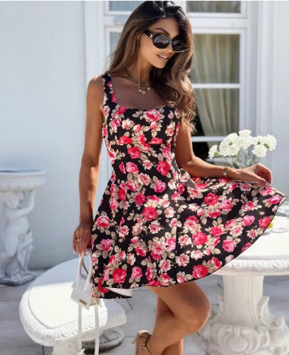 Ladies Mini Dress Deep Neck Floral Lune London