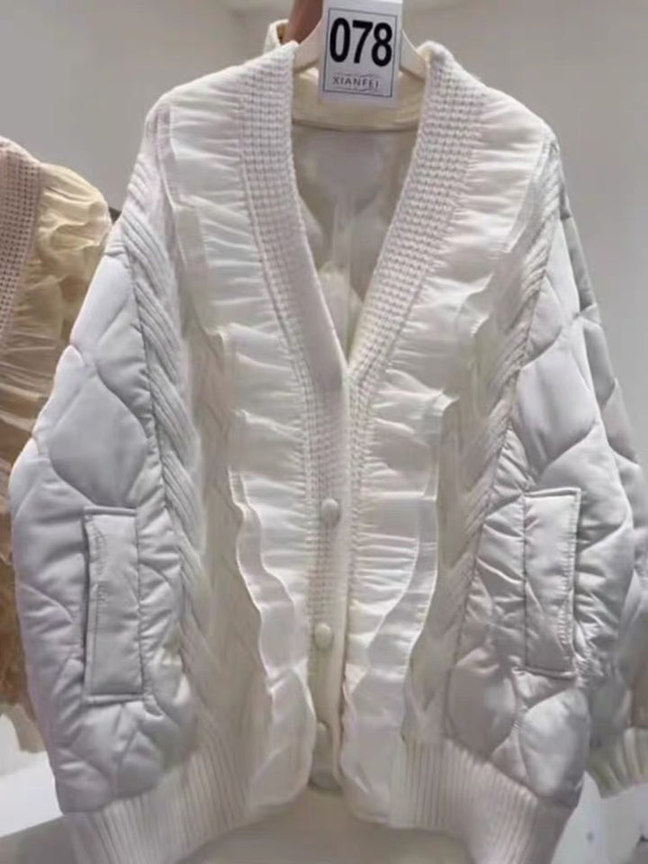 Ladies down jacket with ruffle details and pockets Lune London