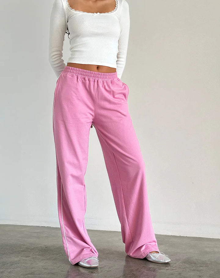 Wide leisure pants for women with side stripes and an elastic waist Lune London