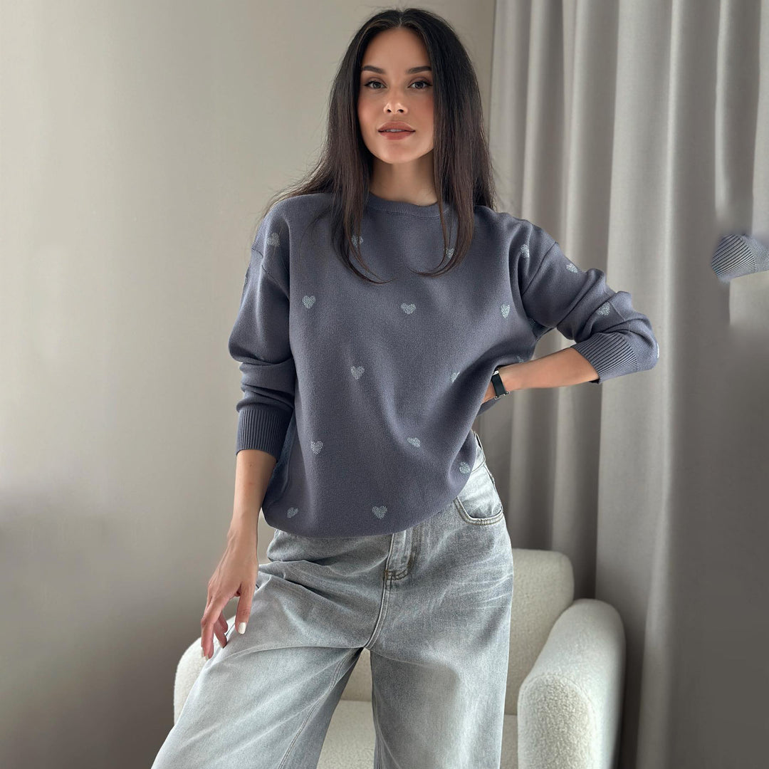 Fall knitted sweater for women with heart pattern and comfortable fit Lune London