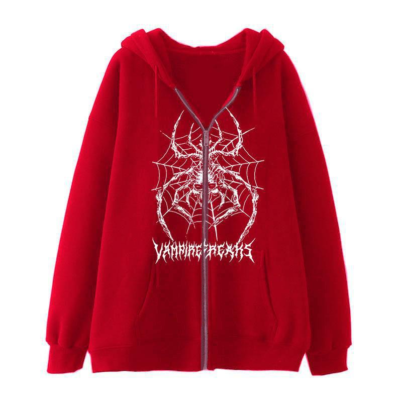 Women’s Long Sleeve Hoodie Jacket with Detailed Spider Motif Lune London