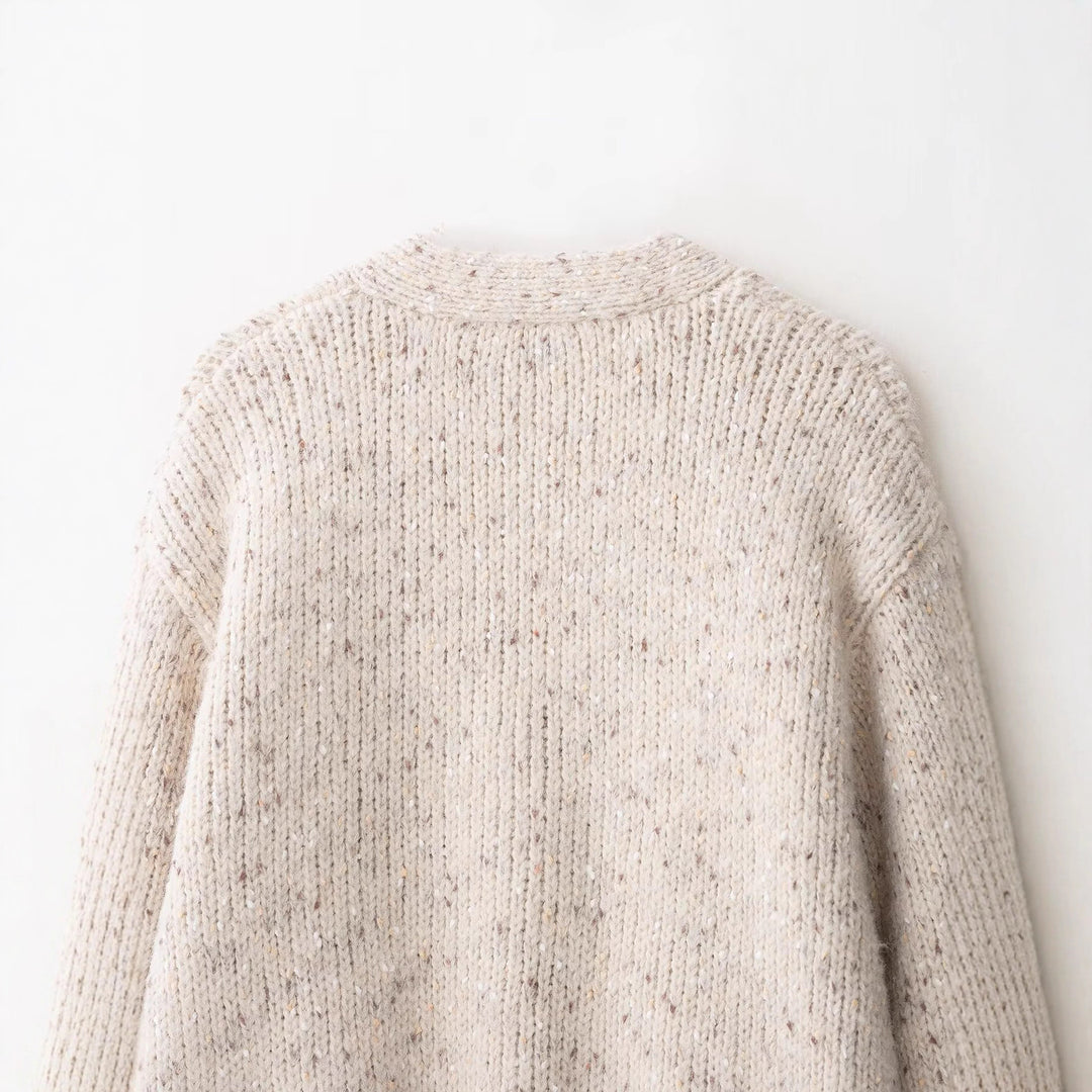 Ladies chunky knit cardigan with large patch pockets Lune London