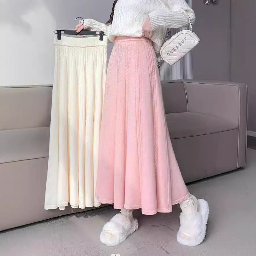 Jupe midi élégante pour femmes avec motif en maille à cable et coupe large Chic & Stil