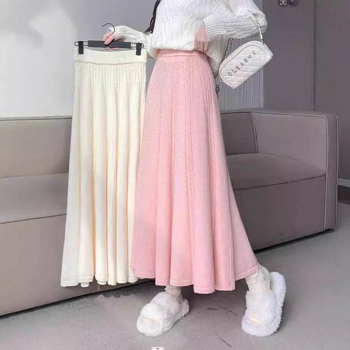 Jupe midi élégante pour femmes avec motif en maille à cable et coupe large Chic & Stil
