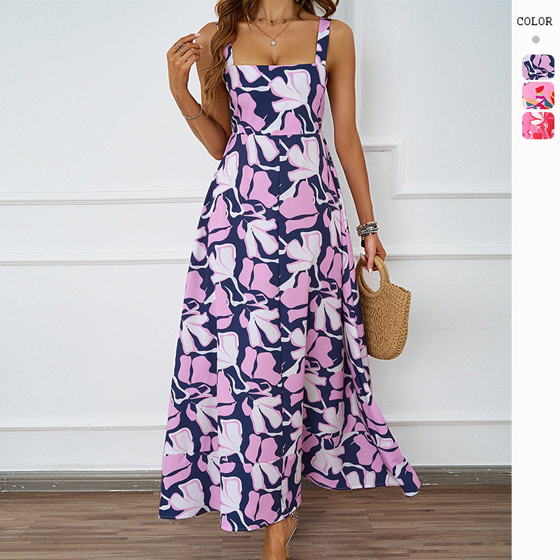 Maxi dress for women with floral design and sophisticated straps Chic & Stil