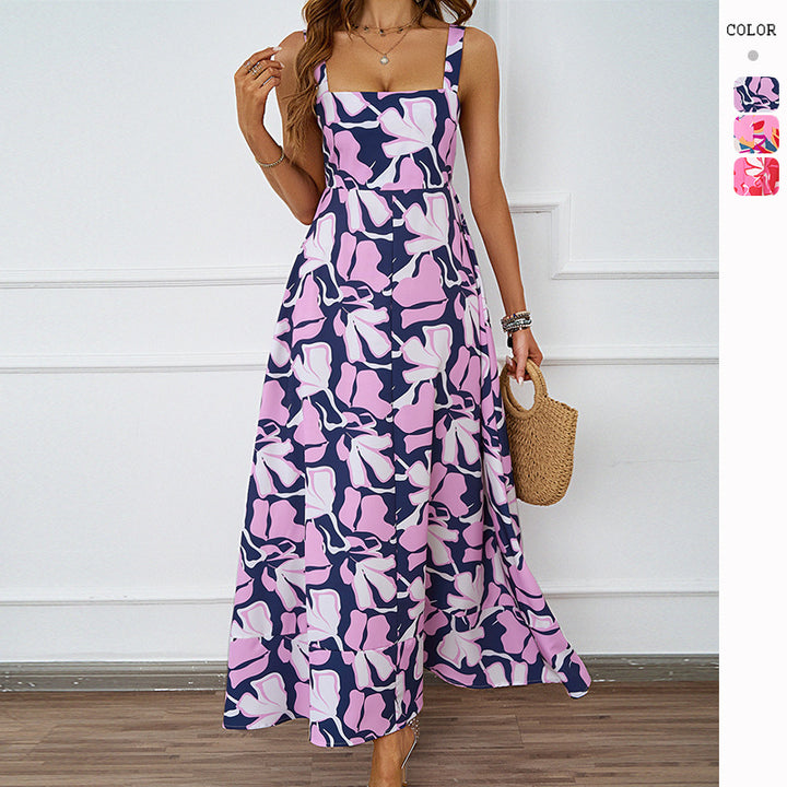 Maxi dress for women with floral design and sophisticated straps Chic & Stil