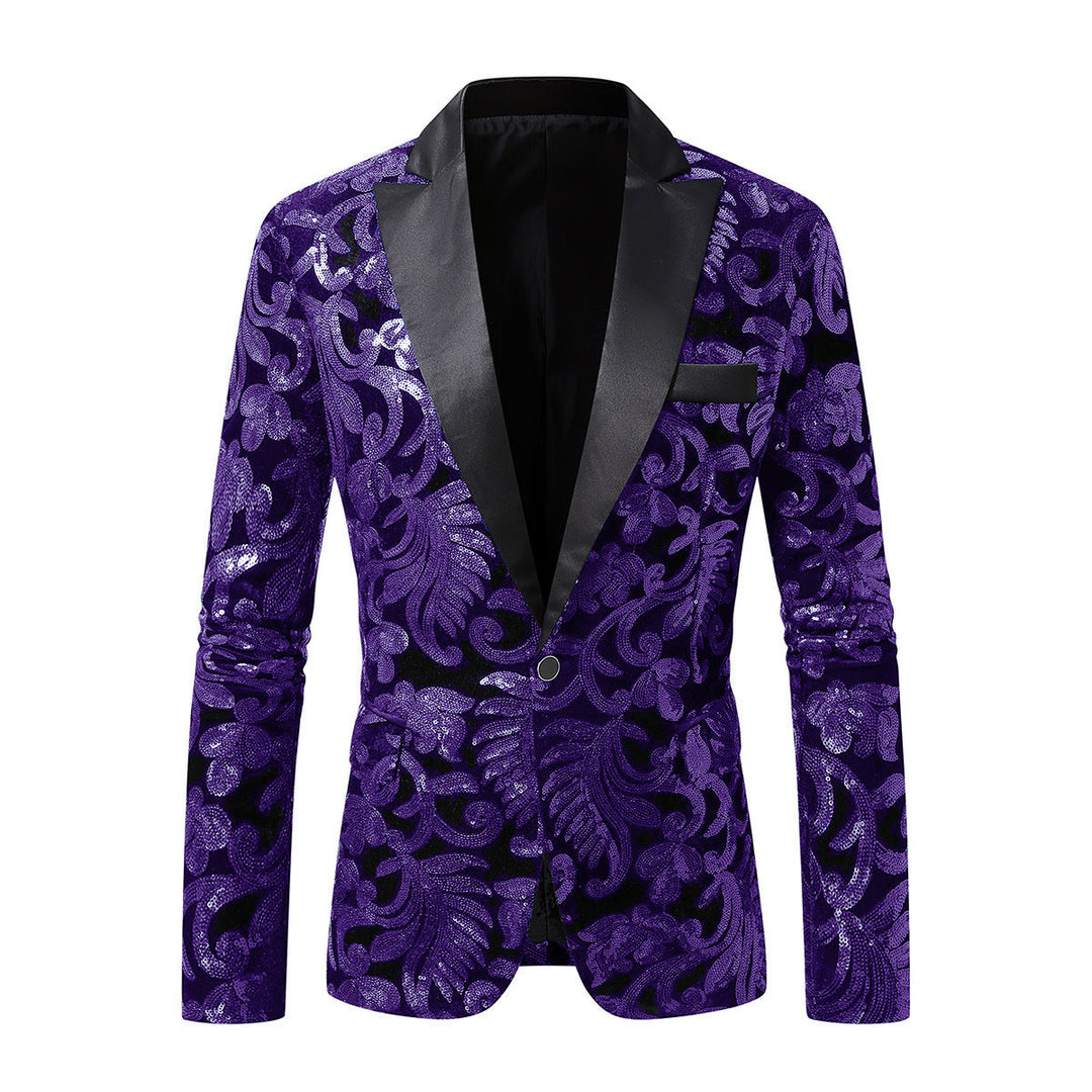 Men's Elegant Sequin Blazer In Luxurious Floral Design Lune London