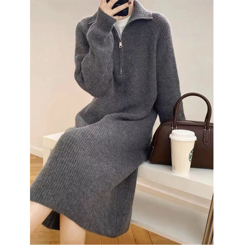 Women's Knit Dress with Zipper and Ribbed Texture Lune London
