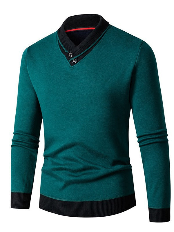 Trendy men's sweater with asymmetrical collar and button detail Lune London