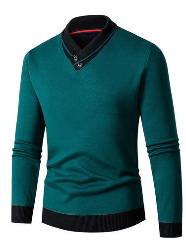 Trendy men's sweater with asymmetrical collar and button detail Lune London