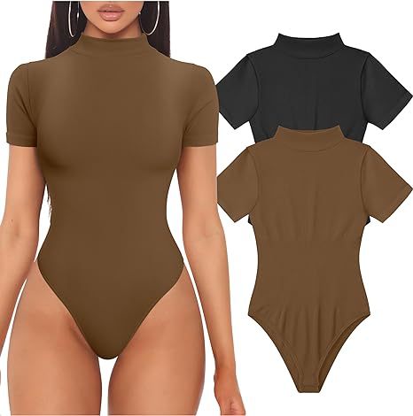 Women Short Sleeve Bodysuit with High Collar Lune London