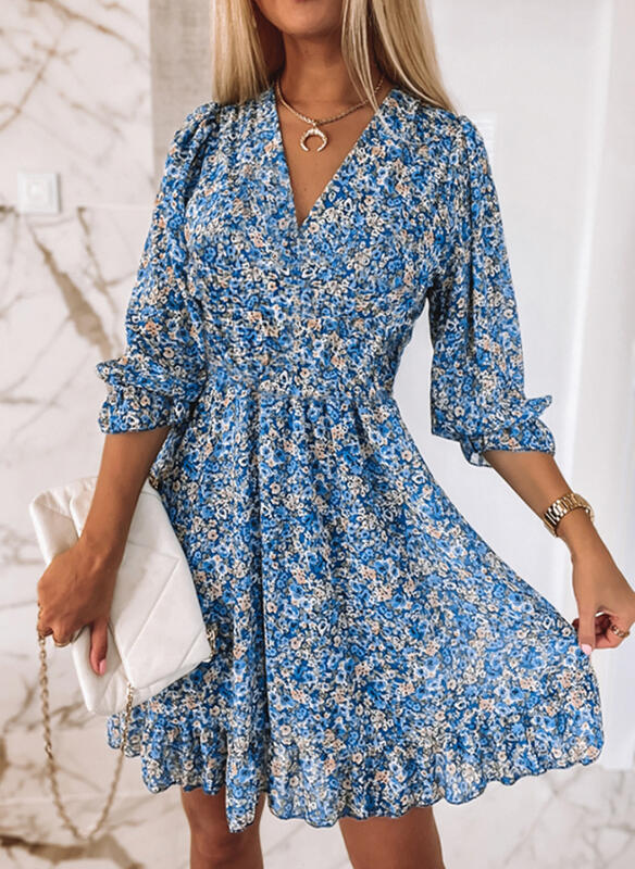 Blouse dress for women with floral design and V-neck Lune London